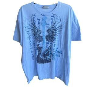 Fender electric guitar wings Forever Loud Rock n Roll blue tee big & tall sz XXL